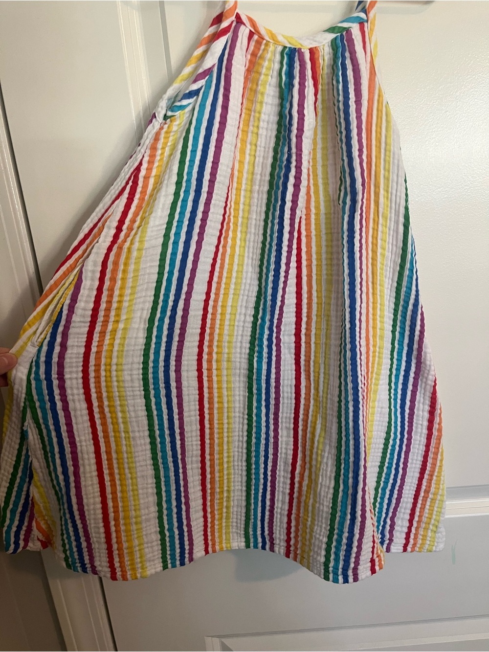 Primary Rainbow Striped Spaghetti Strap Kids Dress